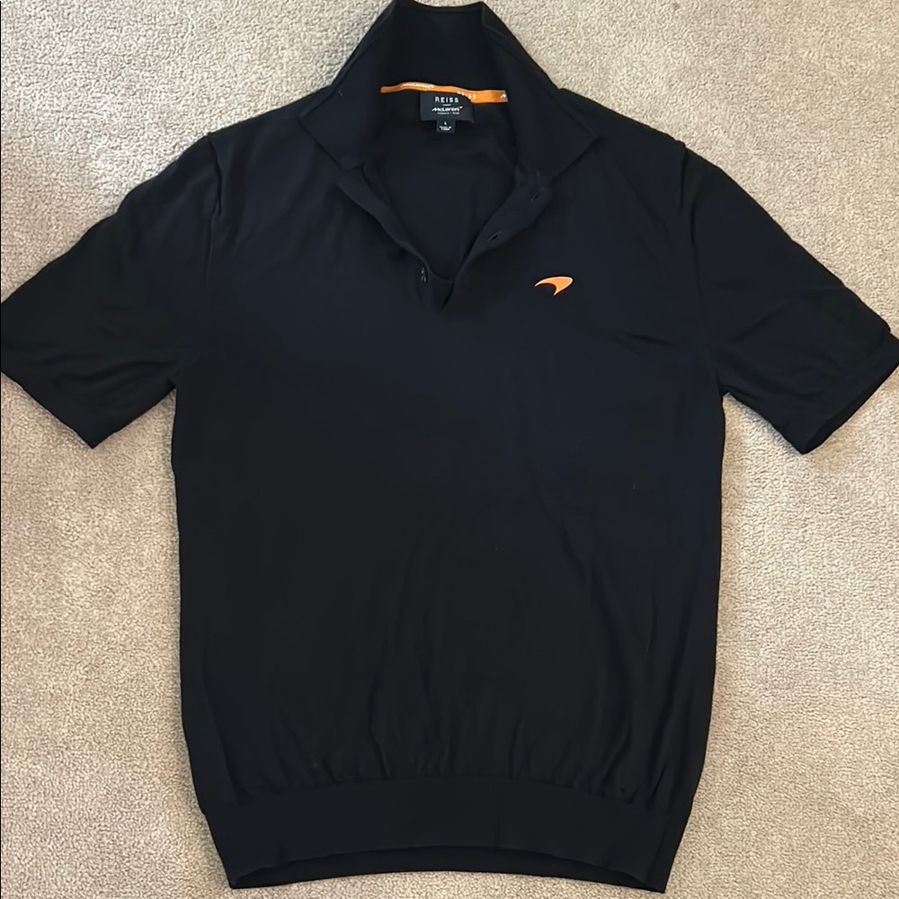 Reiss Navy Polo Shirt with Orange Accents